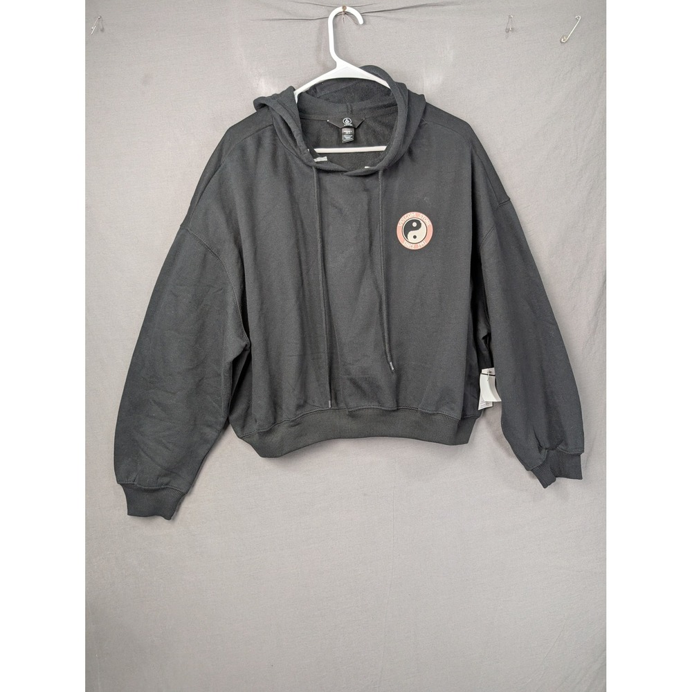 Volcom Beach Bum Crop Hoodie Black Yin Yang Flower Large B4102400